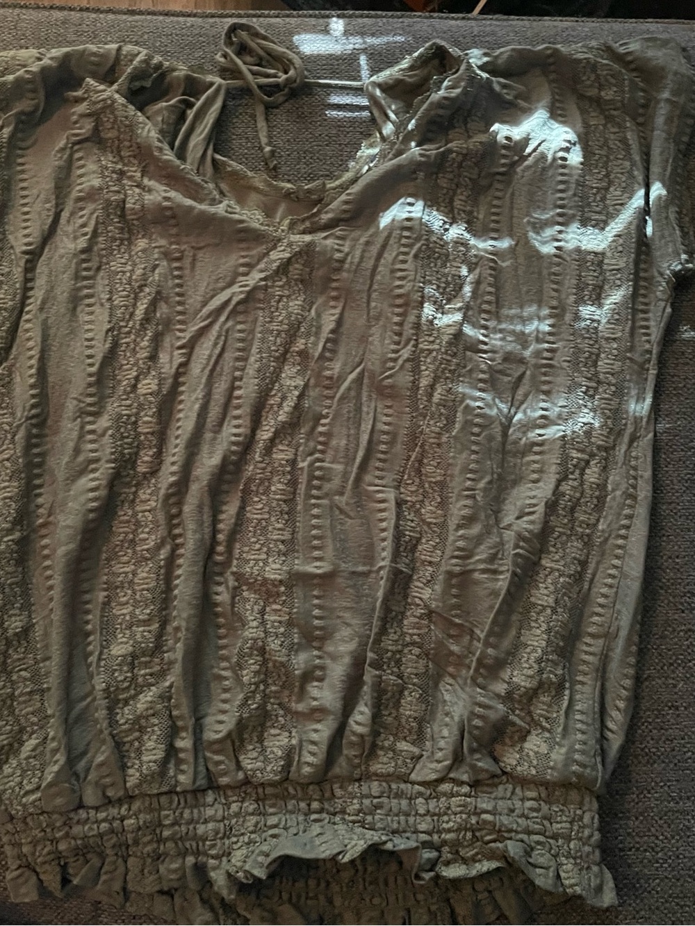 Daytrip Olive Green Textured Peasant Tunic